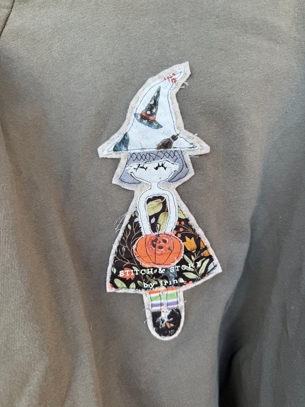 Upcycled Witch Appliqué Sweatshirt