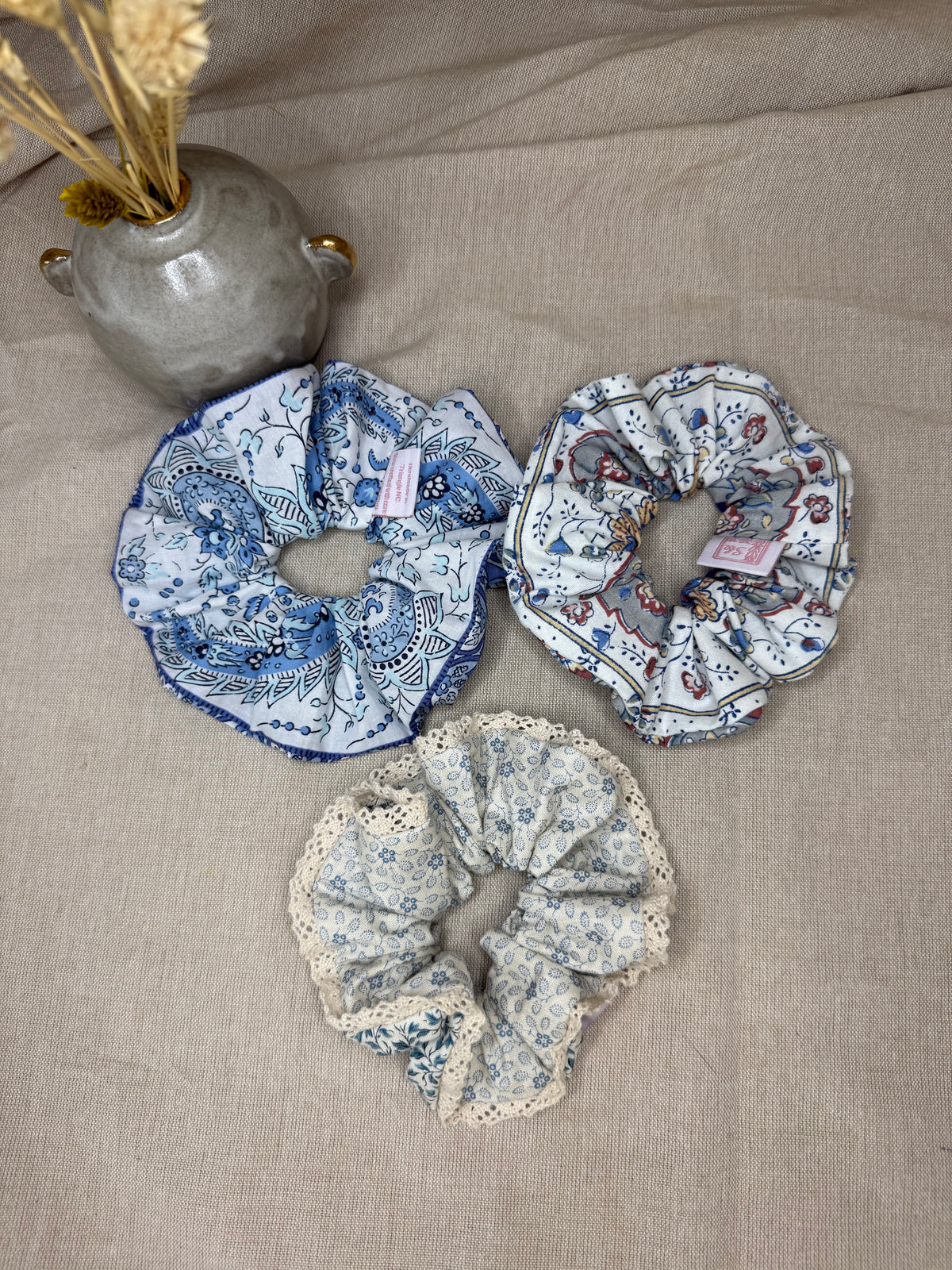 French Vintage Trim Hair Scrunchies | Double Sided