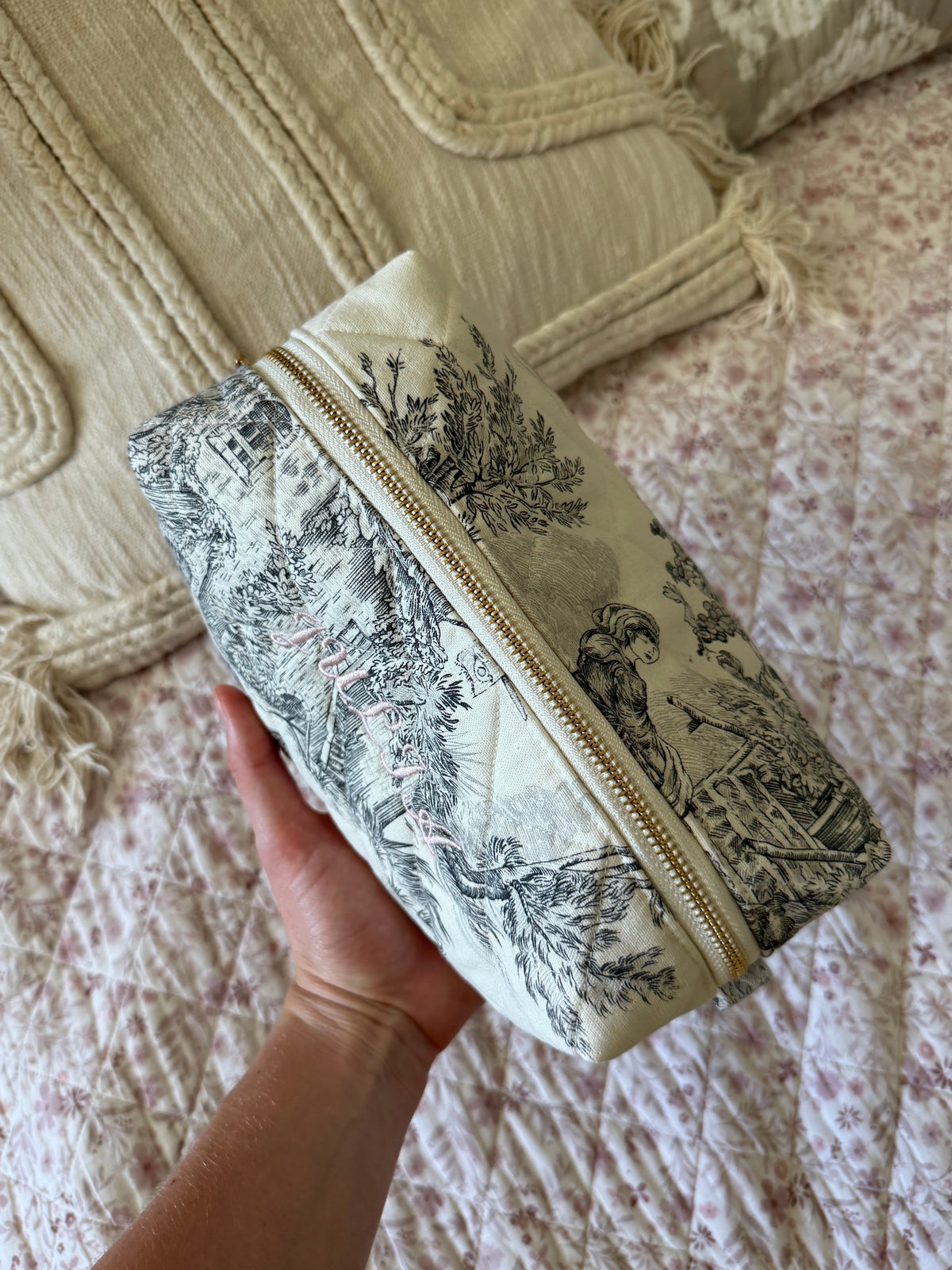 Personalized French Toile de Jouy Pouch