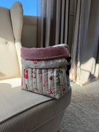 Handmade Quilted Drawstring Bucket – Reusable Gift Bag & Organizer