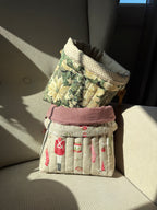 Handmade Quilted Drawstring Bucket – Reusable Gift Bag & Organizer