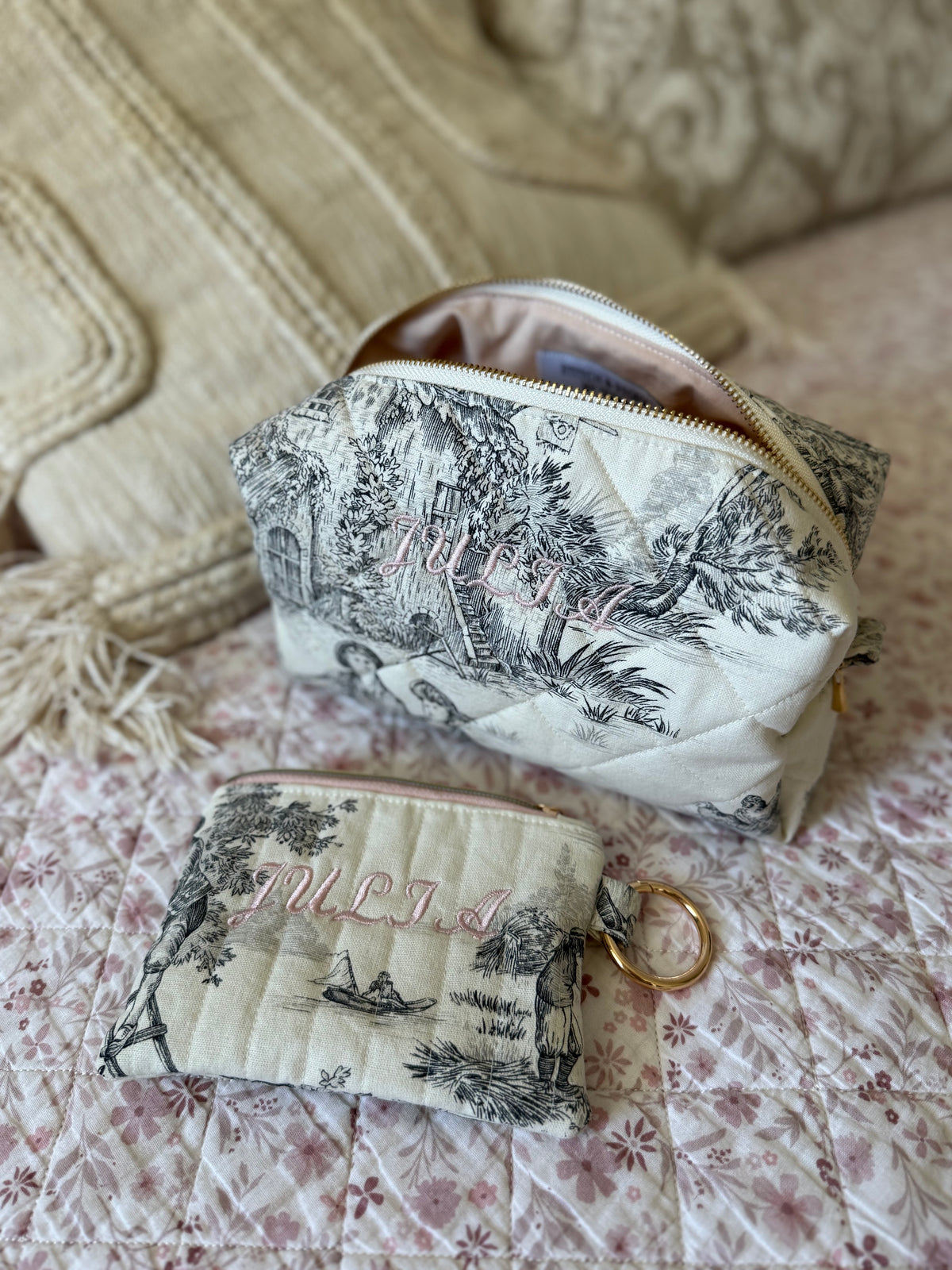 Personalized French Toile de Jouy Pouch