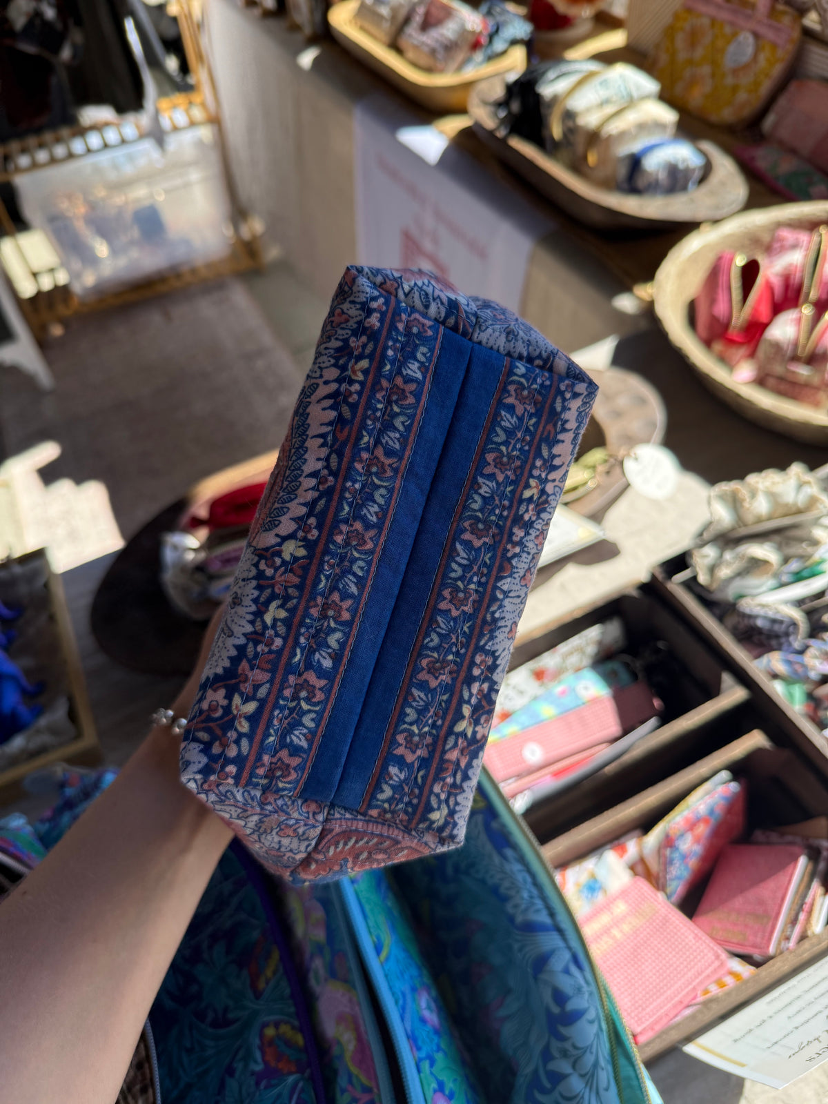 One-of-a-Kind Quilted Rectangular Pouch with Vintage French Borders