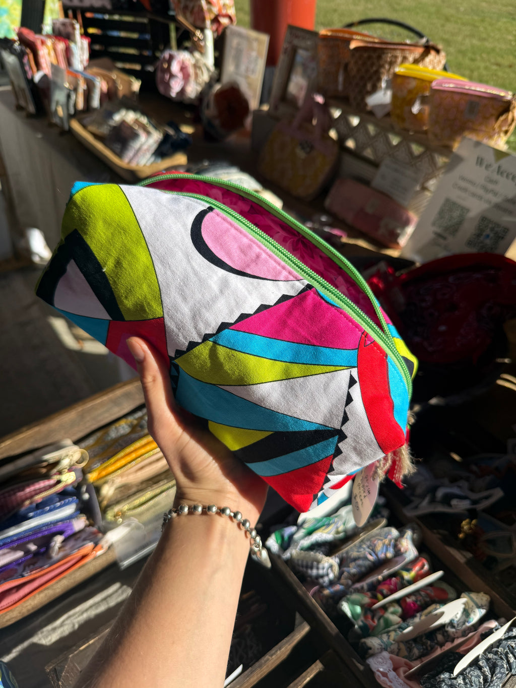 Whimsical Quilted Boxy Pouch with Interior Zipper Pocket