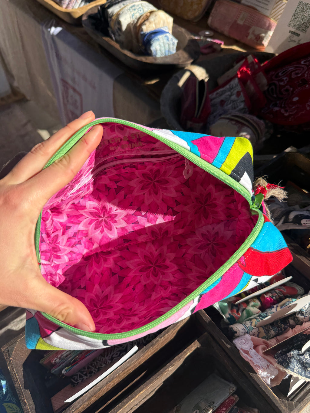 Whimsical Quilted Boxy Pouch with Interior Zipper Pocket