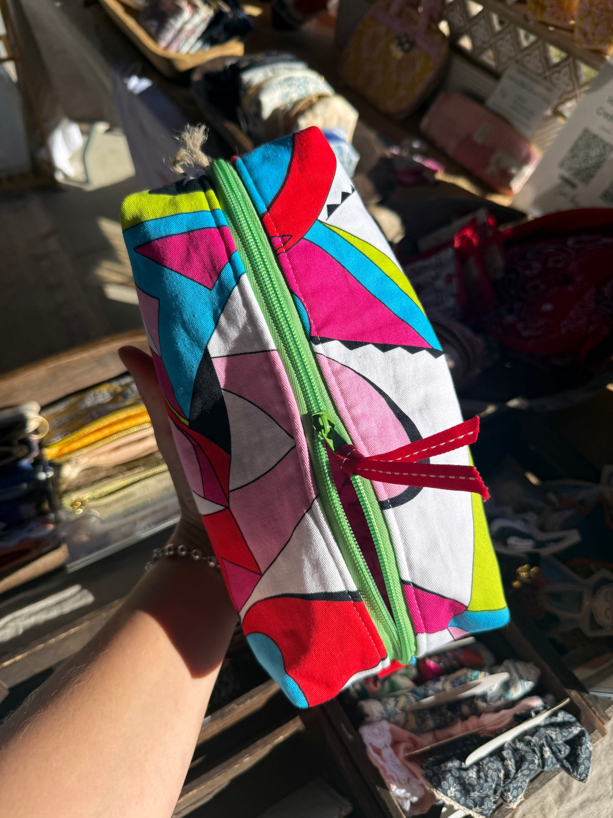 Whimsical Quilted Boxy Pouch with Interior Zipper Pocket