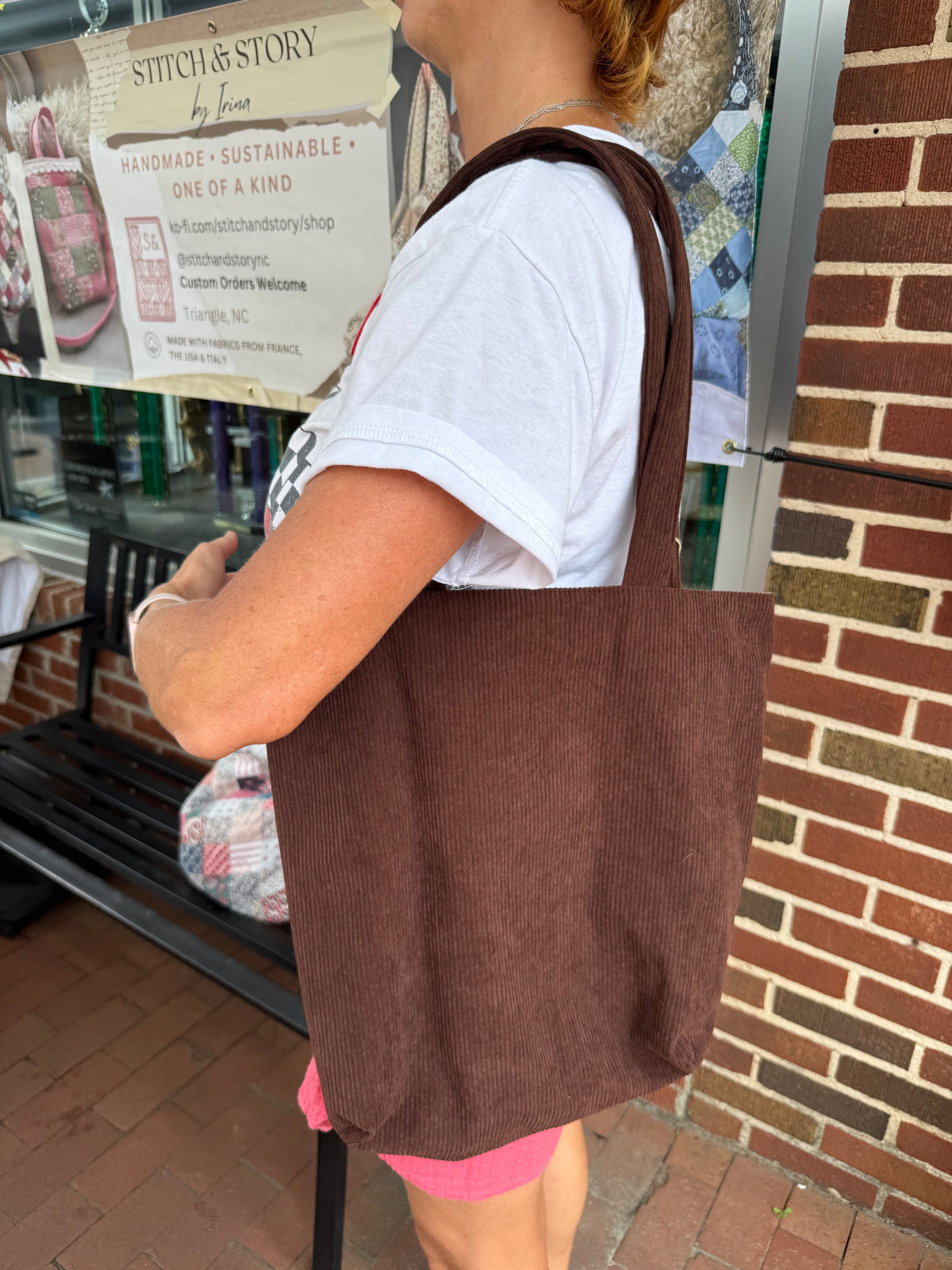 Corduroy Tote Bag with Interior Phone Pocket