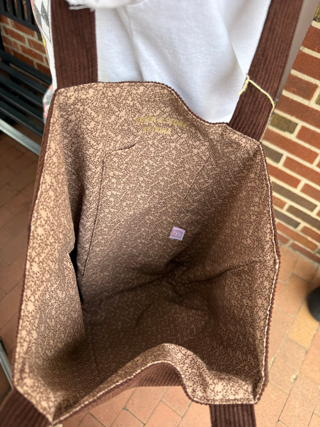 Corduroy Tote Bag with Interior Phone Pocket