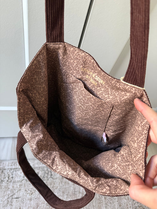Corduroy Tote Bag with Interior Phone Pocket