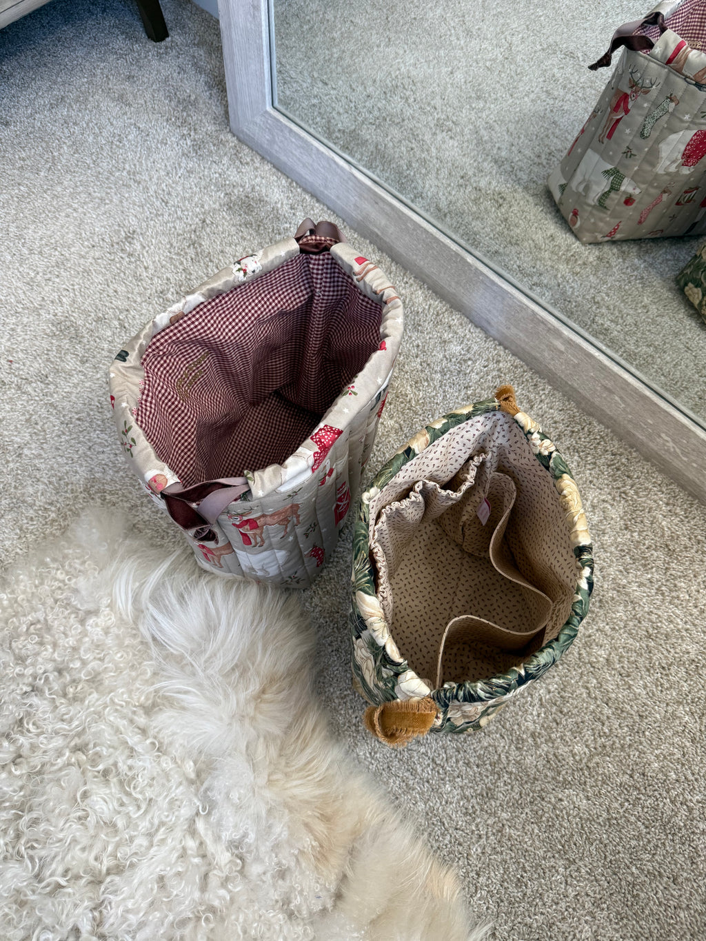 Handmade Quilted Drawstring Bucket – Reusable Gift Bag & Organizer