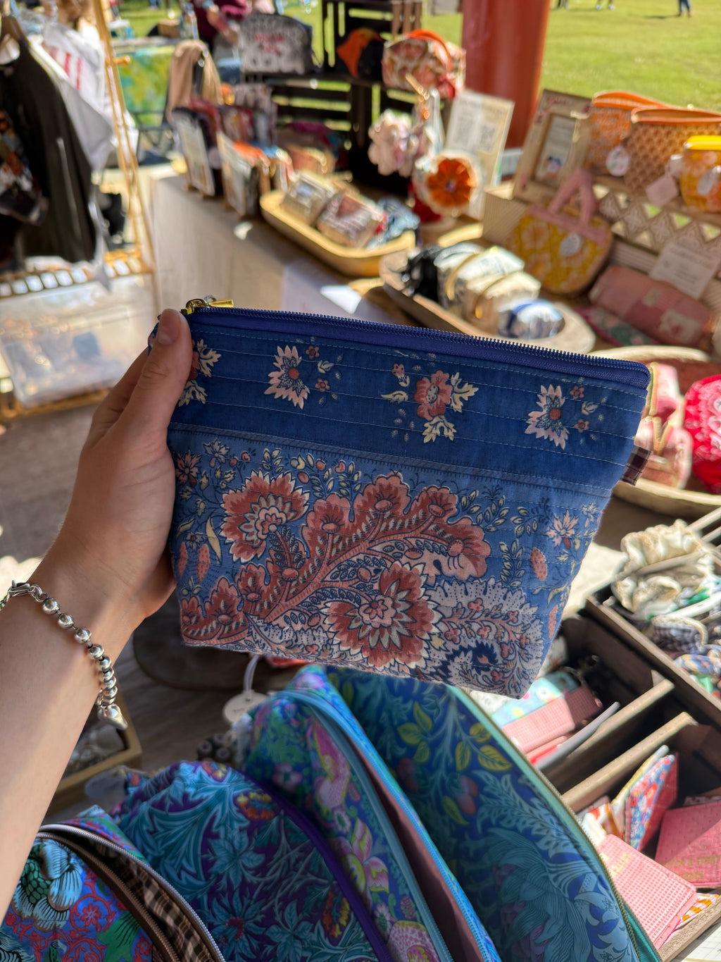 One-of-a-Kind Quilted Rectangular Pouch with Vintage French Borders