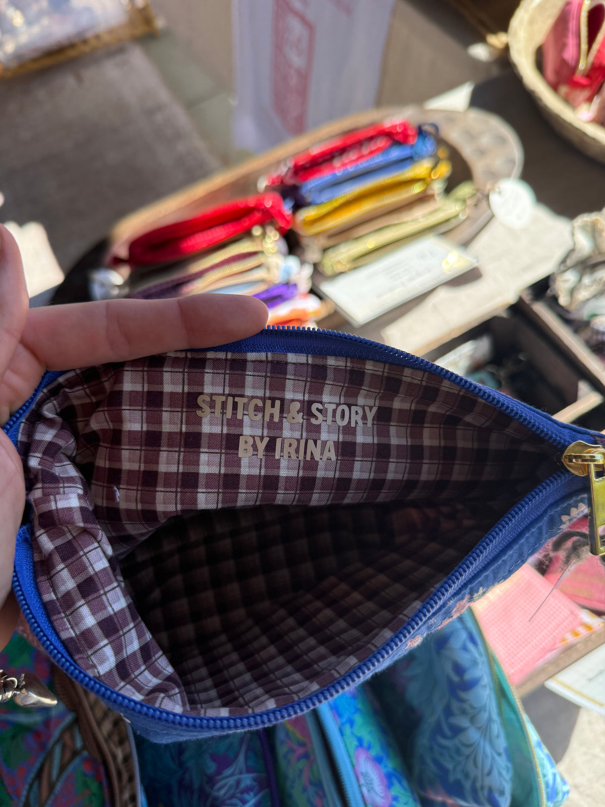 One-of-a-Kind Quilted Rectangular Pouch with Vintage French Borders