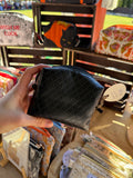 Black Vegan Leather Mini Boxy Pouch with William Morris Lining