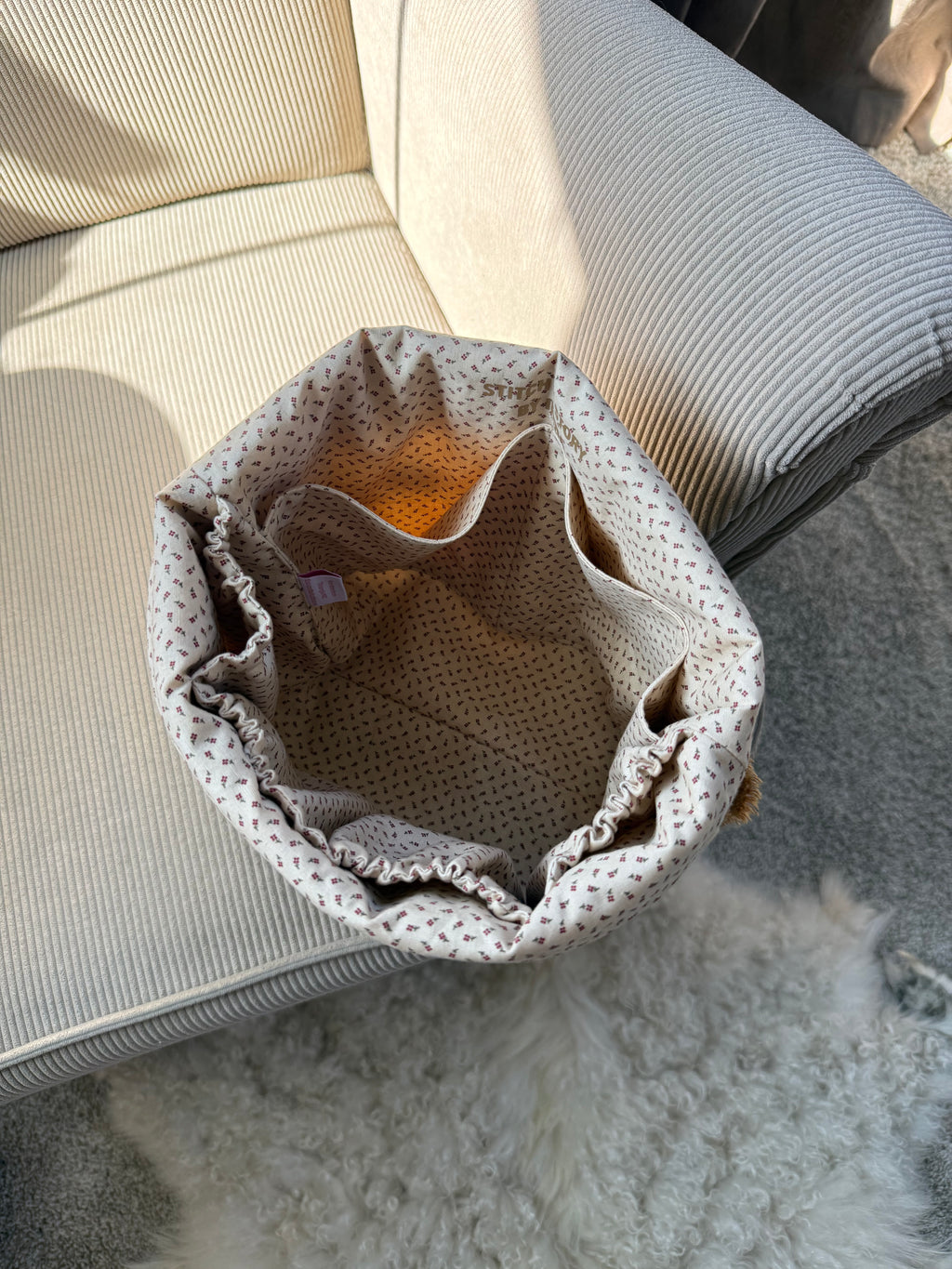 Handmade Quilted Drawstring Bucket – Reusable Gift Bag & Organizer