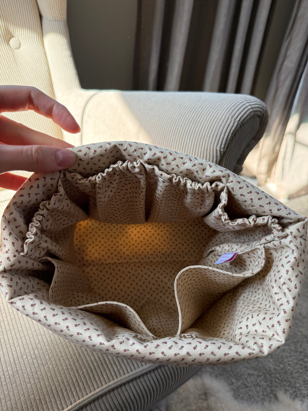Handmade Quilted Drawstring Bucket – Reusable Gift Bag & Organizer