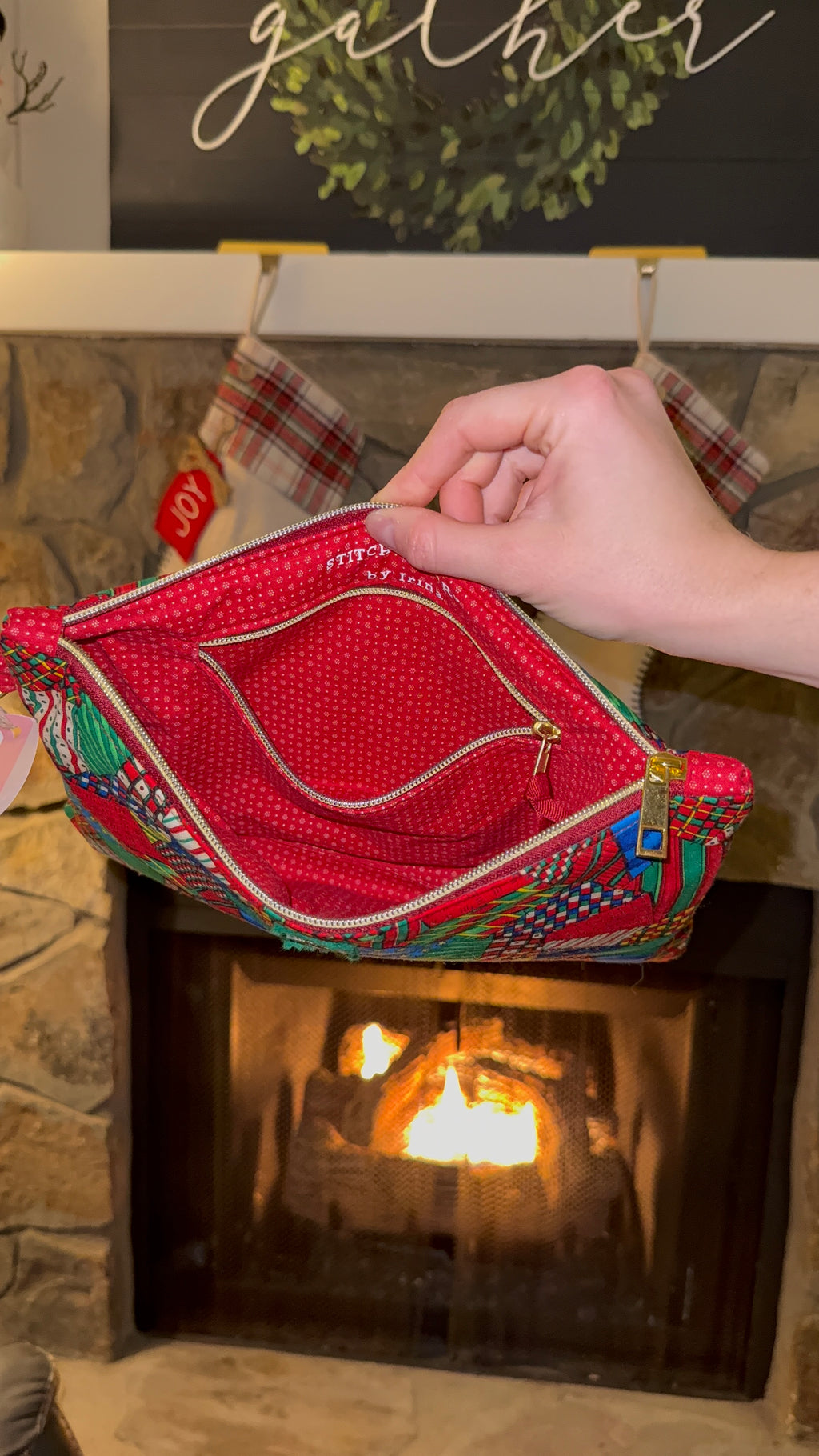 Festive Patchwork Flat Pouch | Holiday Organizer & Gift Bag