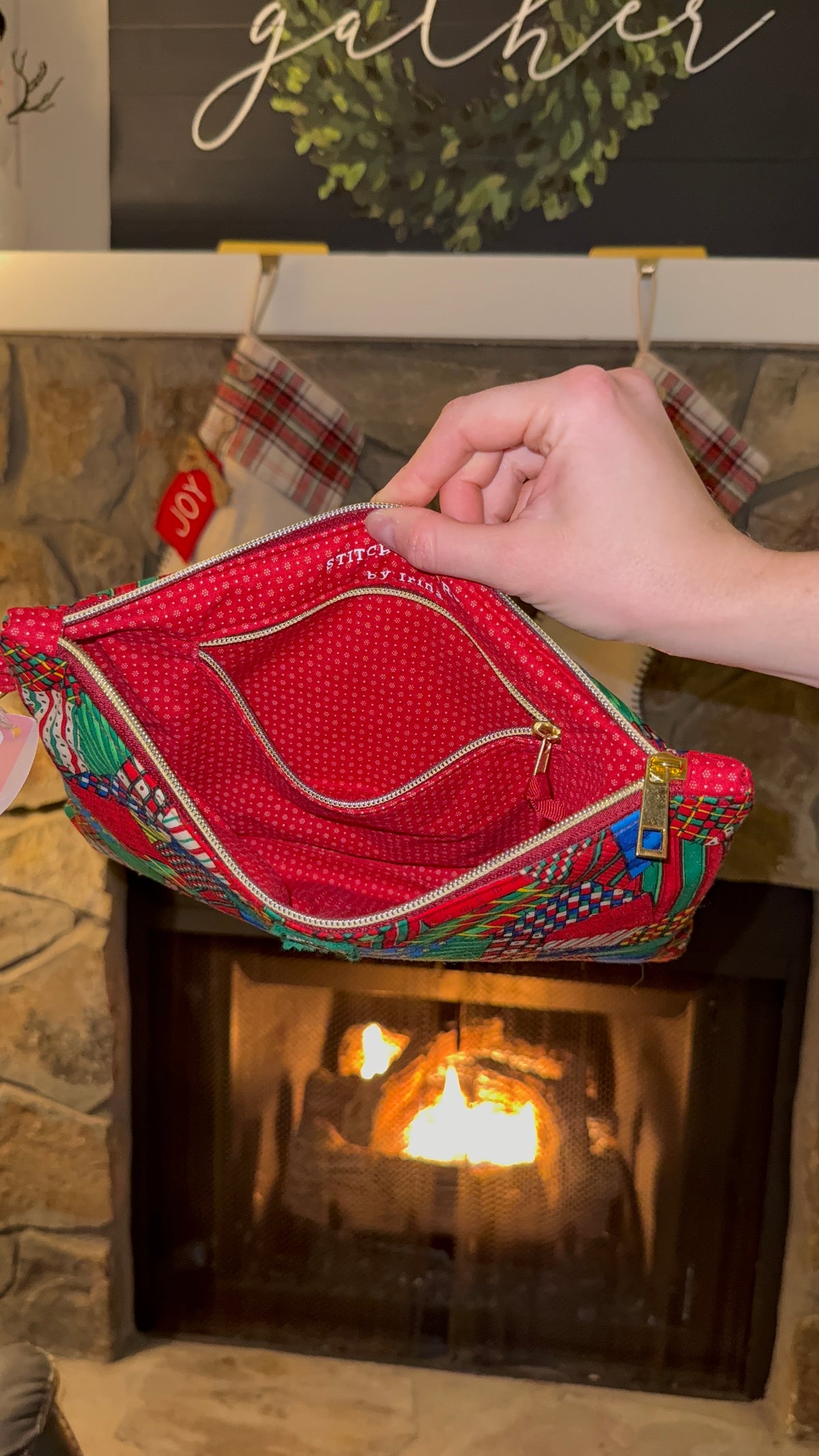 Festive Patchwork Flat Pouch | Holiday Organizer & Gift Bag