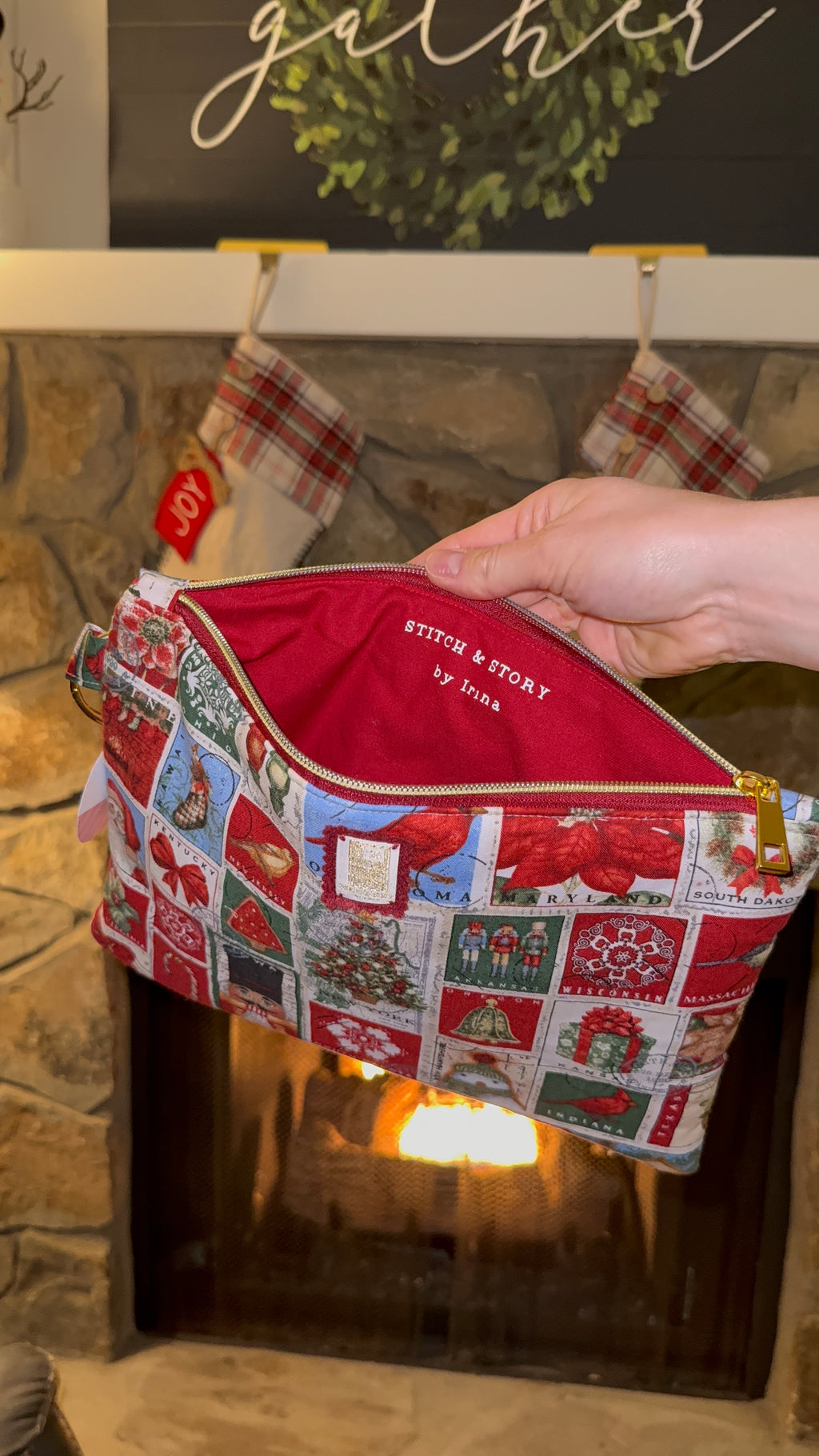 Festive Holiday Zip Pouch – Handmade Makeup Bag, Travel Organizer, Gift Pouch