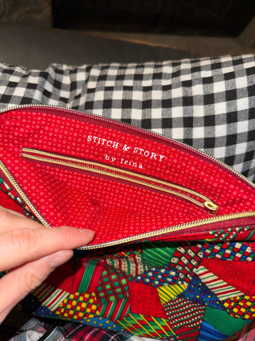 Festive Patchwork Flat Pouch | Holiday Organizer & Gift Bag