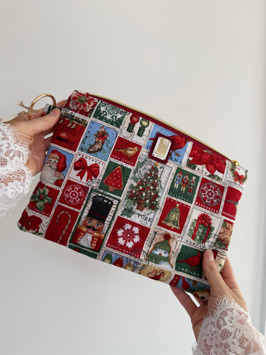 Festive Holiday Zip Pouch – Handmade Makeup Bag, Travel Organizer, Gift Pouch