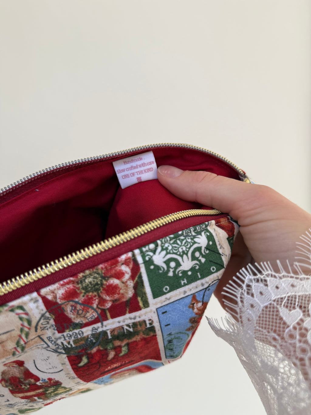 Festive Holiday Zip Pouch – Handmade Makeup Bag, Travel Organizer, Gift Pouch