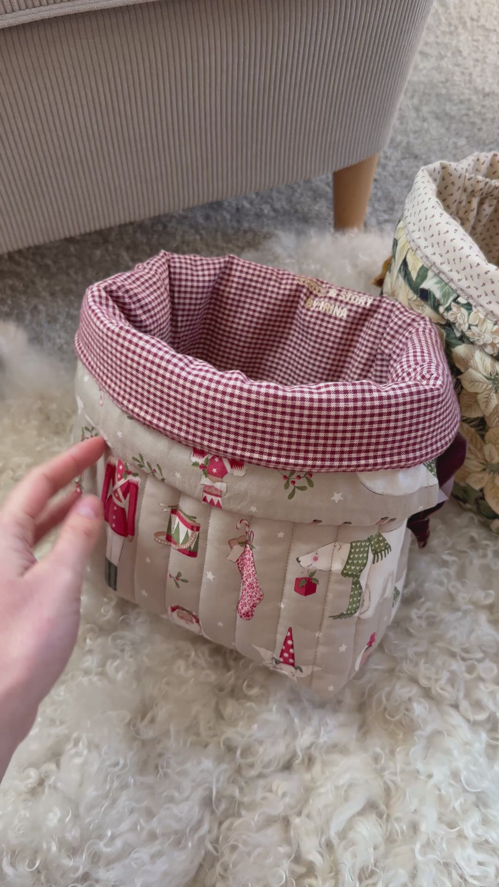 Handmade Quilted Drawstring Bucket – Reusable Gift Bag & Organizer