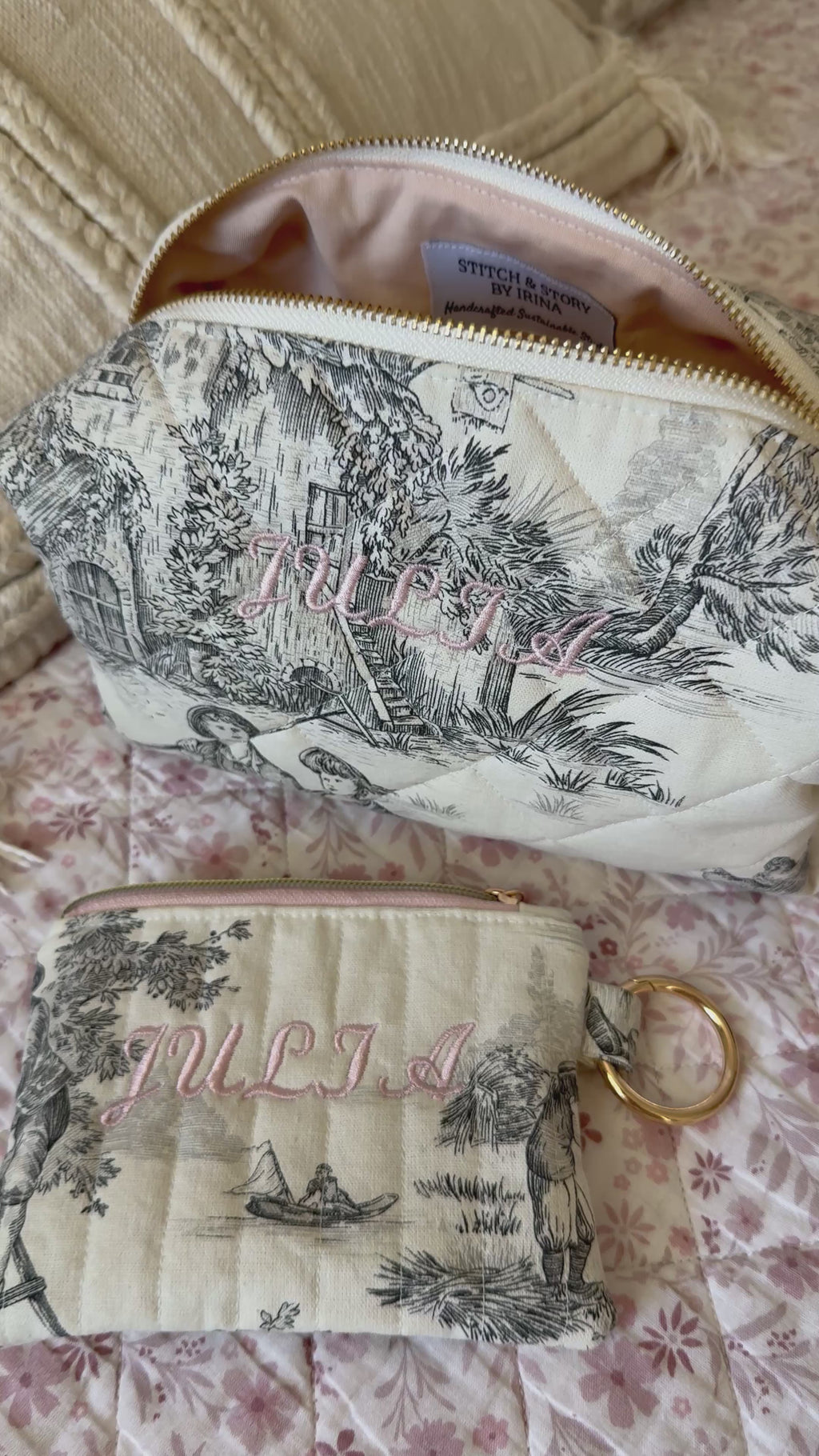 Personalized French Toile de Jouy Pouch