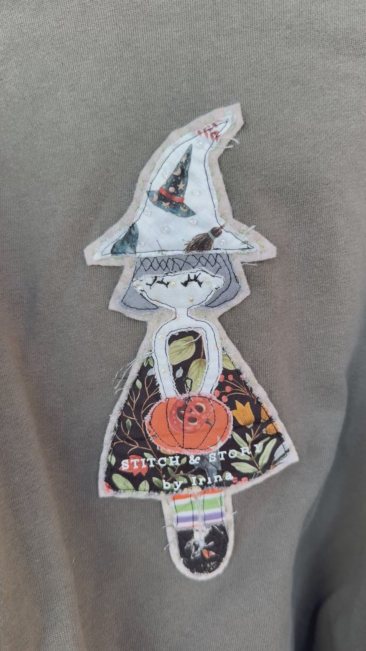 Upcycled Witch Appliqué Sweatshirt